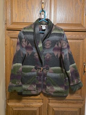 Vintage Coldwater Creek Green and Brown Camouflage Wool Blend Jacket